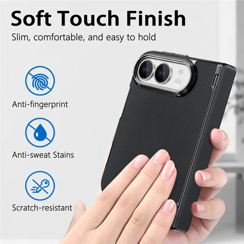 For iPhone Fold Magnetisk Case Dobbeltakset Fin Gitterstruktur Læder + PC Anti-aftryk Telefonbeskyttelse - Sort