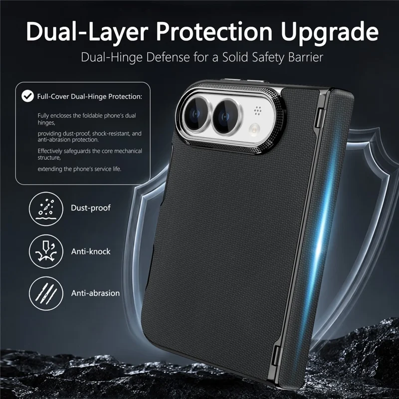 For iPhone Fold Magnetisk Case Dobbeltakset Fin Gitterstruktur Læder + PC Anti-aftryk Telefonbeskyttelse - Sort