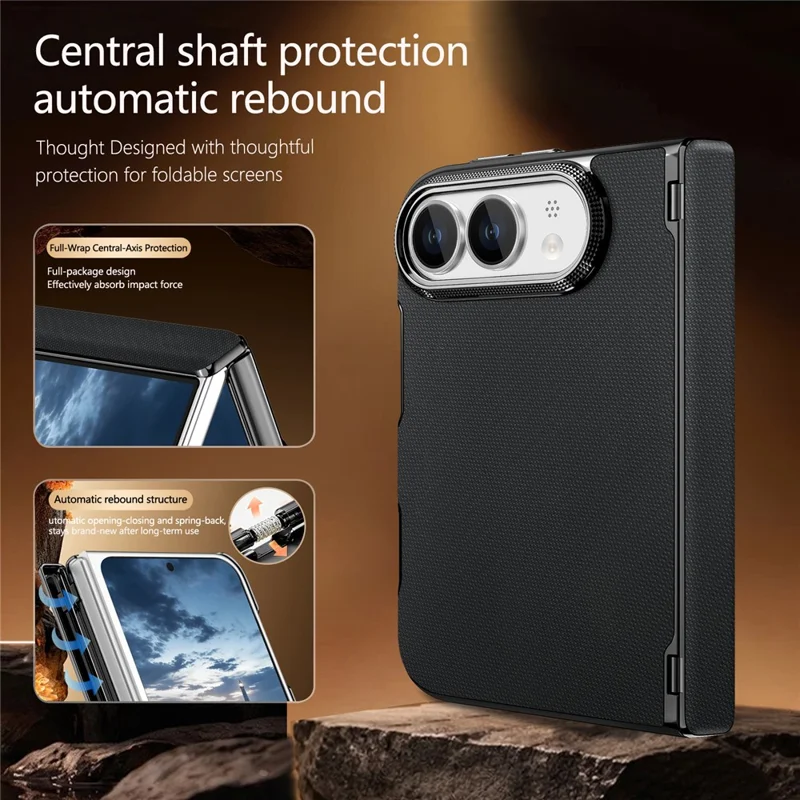For iPhone Fold Magnetisk Case Dobbeltakset Fin Gitterstruktur Læder + PC Anti-aftryk Telefonbeskyttelse - Sort