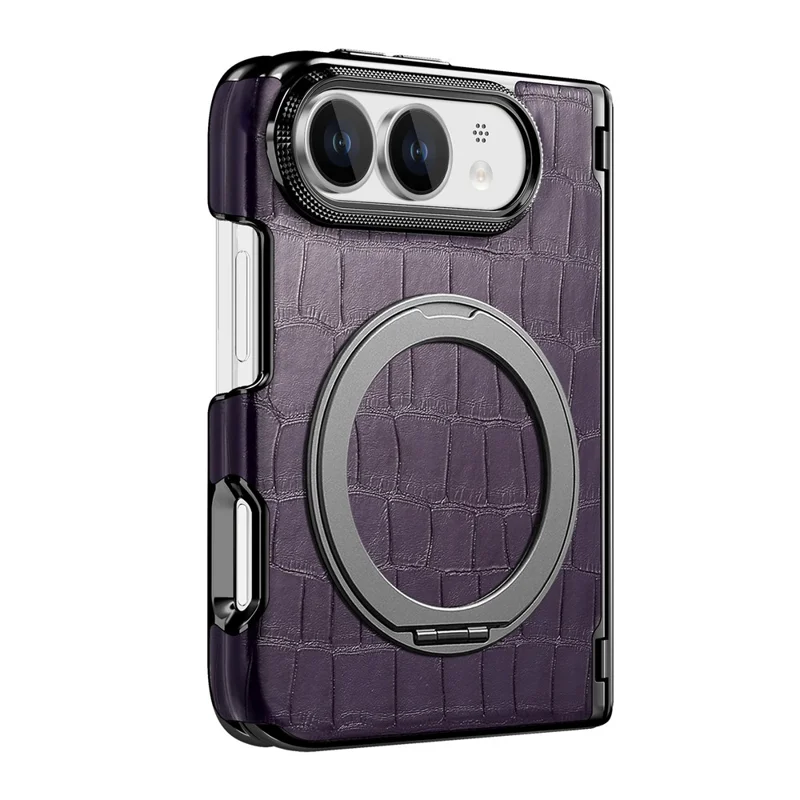 Coque pour iPhone Fold avec support magnétique, protection de charnière à double axe, revêtement en cuir texturé effet crocodile - Violet