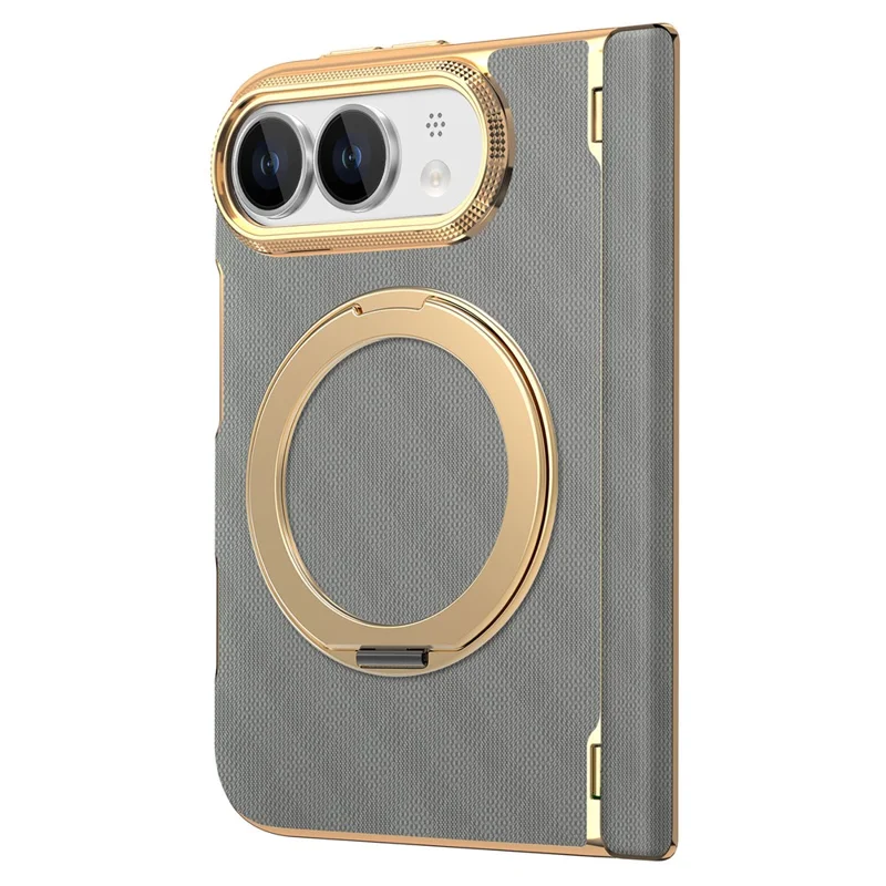 Cover per iPhone Fold con Supporto Magnetico, Anello Girevole, Protezione Biaxiale in Pelle e PC - Grigio