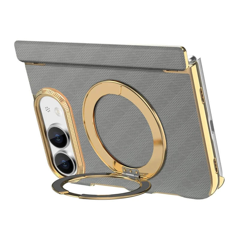 Cover per iPhone Fold con Supporto Magnetico, Anello Girevole, Protezione Biaxiale in Pelle e PC - Grigio