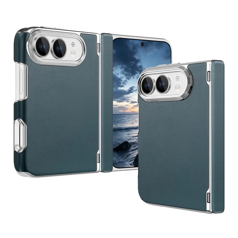 Für iPhone Fold Magnetisches Case Dual-Achsen-Schutzstoßfeste Hülle aus Leinenstruktur-Leder - Blaugrau
