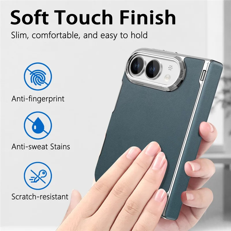 Für iPhone Fold Magnetisches Case Dual-Achsen-Schutzstoßfeste Hülle aus Leinenstruktur-Leder - Blaugrau