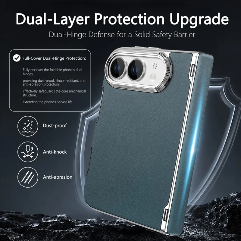 Für iPhone Fold Magnetisches Case Dual-Achsen-Schutzstoßfeste Hülle aus Leinenstruktur-Leder - Blaugrau