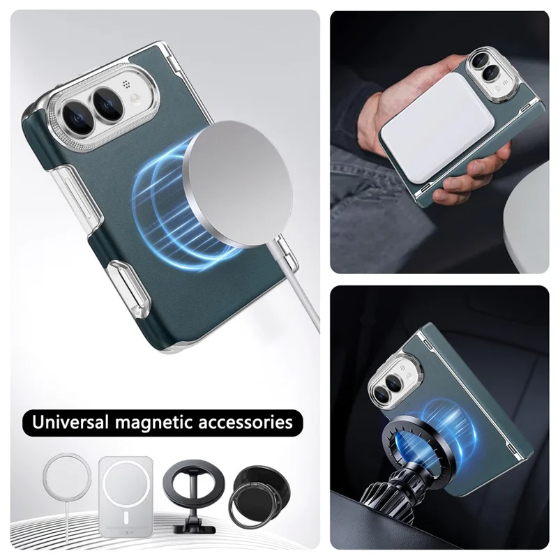 Für iPhone Fold Magnetisches Case Dual-Achsen-Schutzstoßfeste Hülle aus Leinenstruktur-Leder - Blaugrau