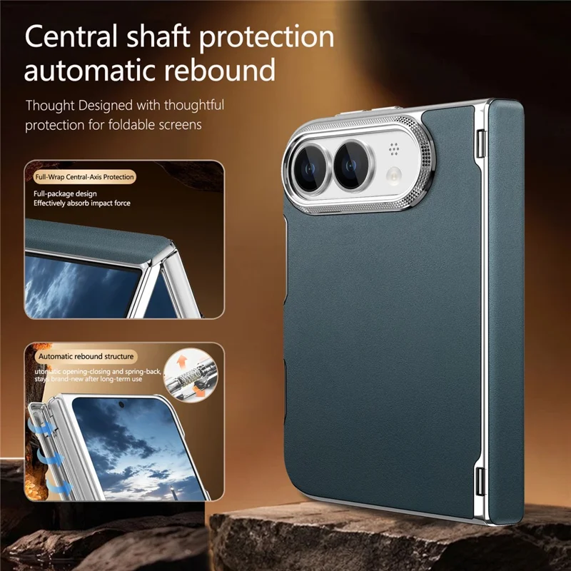 Für iPhone Fold Magnetisches Case Dual-Achsen-Schutzstoßfeste Hülle aus Leinenstruktur-Leder - Blaugrau