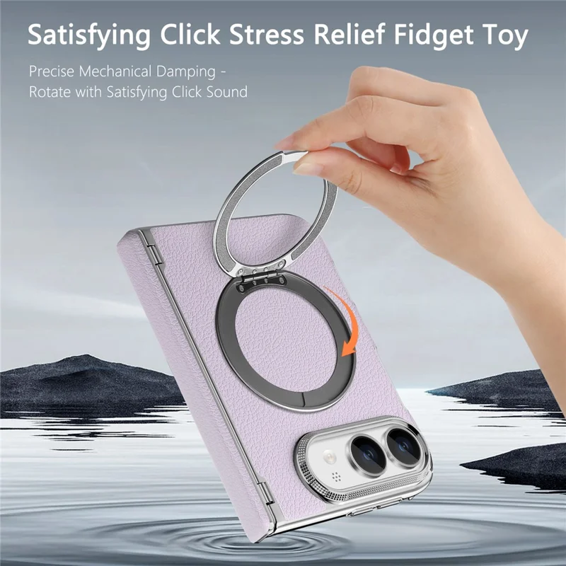 For iPhone Duo Case Magnetic Kickstand Dual-Axis Shockproof Litchi Texture Leather Phone Cover - Purple