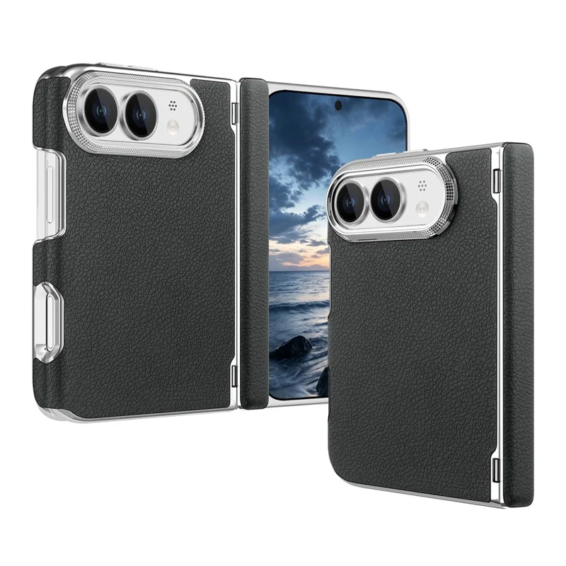 Til iPhone Fold Case Litchi-struktur Læder Dobbeltakse Støjsikker Beskyttelsesdæksel - Sort