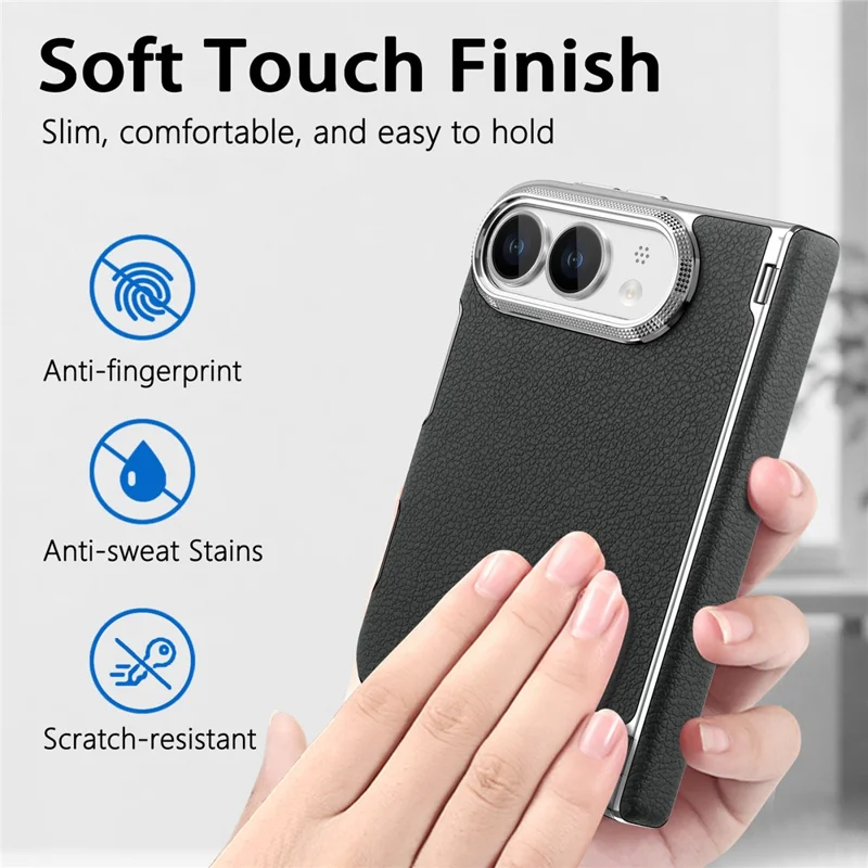 Til iPhone Fold Case Litchi-struktur Læder Dobbeltakse Støjsikker Beskyttelsesdæksel - Sort