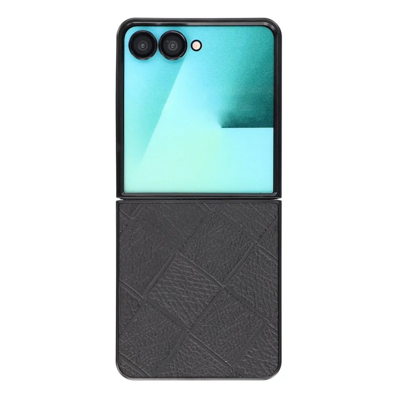 For Samsung Galaxy Z Flip8 Case Square Grid Texture Leather Coated PC Foldable Phone Protective Cover - Black