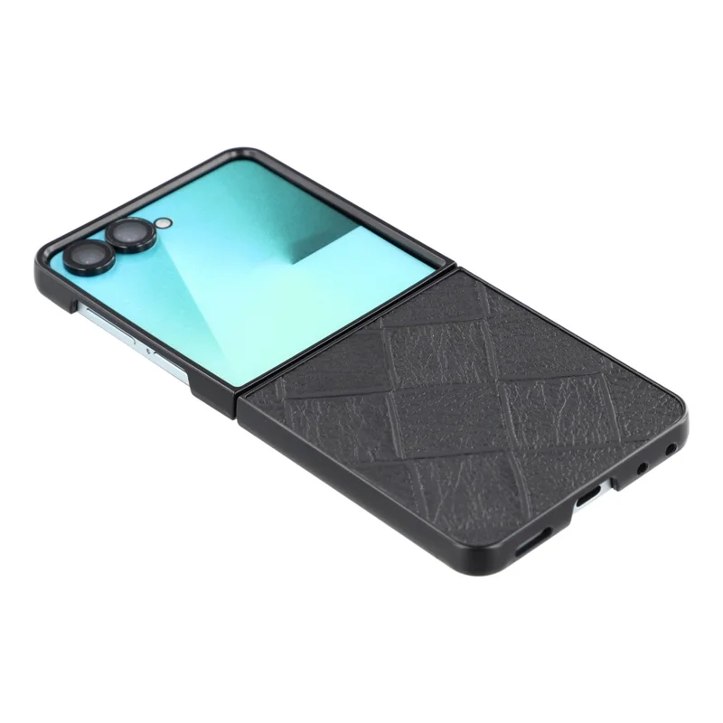 For Samsung Galaxy Z Flip8 Case Square Grid Texture Leather Coated PC Foldable Phone Protective Cover - Black