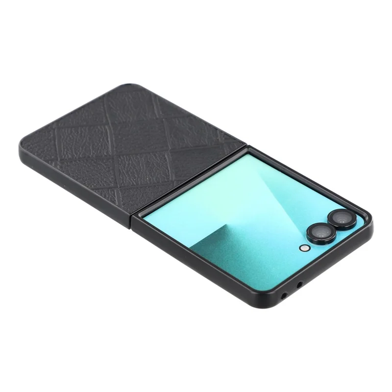 For Samsung Galaxy Z Flip8 Case Square Grid Texture Leather Coated PC Foldable Phone Protective Cover - Black