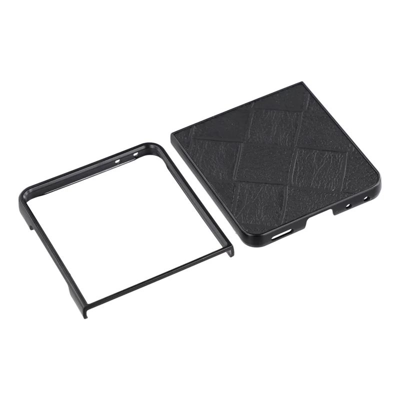 For Samsung Galaxy Z Flip8 Case Square Grid Texture Leather Coated PC Foldable Phone Protective Cover - Black