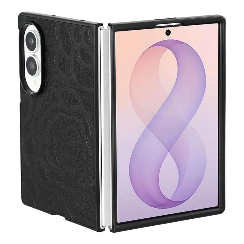 For Samsung Galaxy Z Fold8 Case Camellia Pattern PU Leather + PC Two-Piece Folding Phone Cover - Black