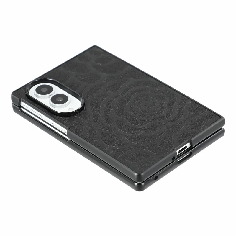 For Samsung Galaxy Z Fold8 Case Camellia Pattern PU Leather + PC Two-Piece Folding Phone Cover - Black