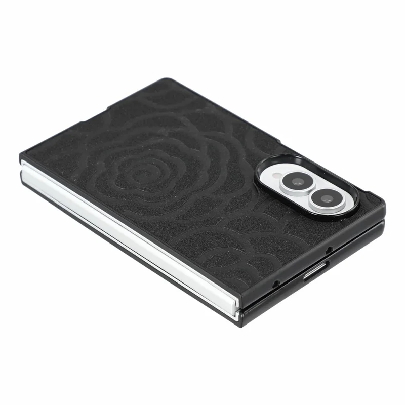 For Samsung Galaxy Z Fold8 Case Camellia Pattern PU Leather + PC Two-Piece Folding Phone Cover - Black