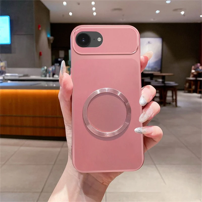 For iPhone 17e  /  16e Magnetic Case CD Pattern Ring Metallic Painted TPU Phone Back Cover - Pink
