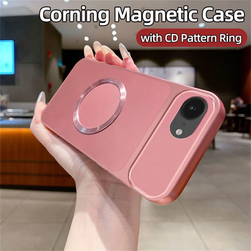 For iPhone 17e  /  16e Magnetic Case CD Pattern Ring Metallic Painted TPU Phone Back Cover - Pink