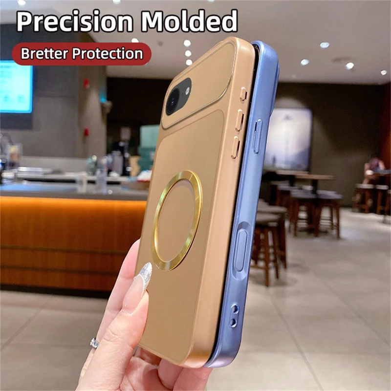 For iPhone 17e  /  16e Magnetic Case CD Pattern Ring Metallic Painted TPU Phone Back Cover - Pink