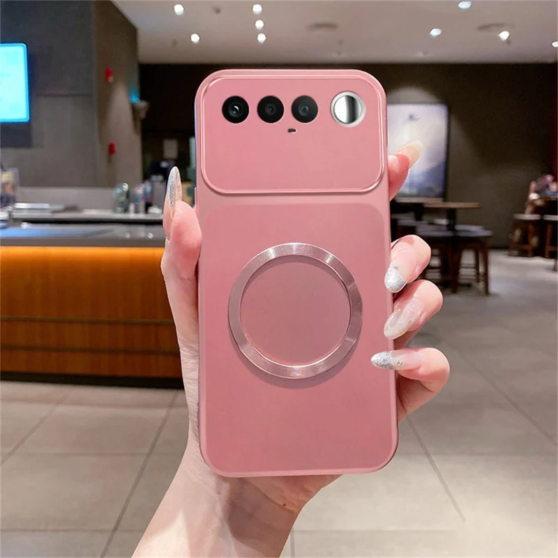 Etui magnetyczne z pierścieniem i wzorem CD do Realme 16 5G, pokrowiec tylny z malowanego TPU z metalicznym wykończeniem - różowy