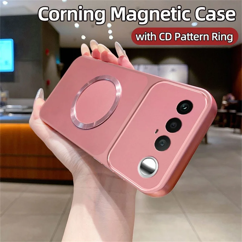 Etui magnetyczne z pierścieniem i wzorem CD do Realme 16 5G, pokrowiec tylny z malowanego TPU z metalicznym wykończeniem - różowy