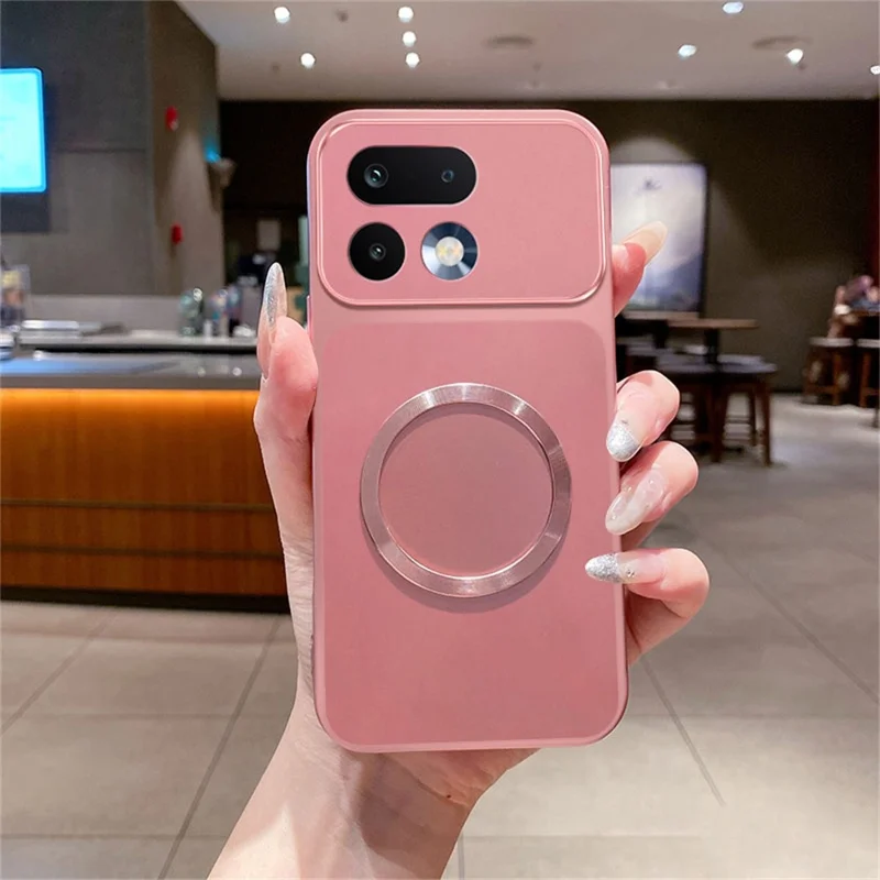 Магнитный чехол для Realme 16 Pro+ 5G с кольцом CD-узора, металлизированным покрытием, задняя панель из ТПУ - Розовый