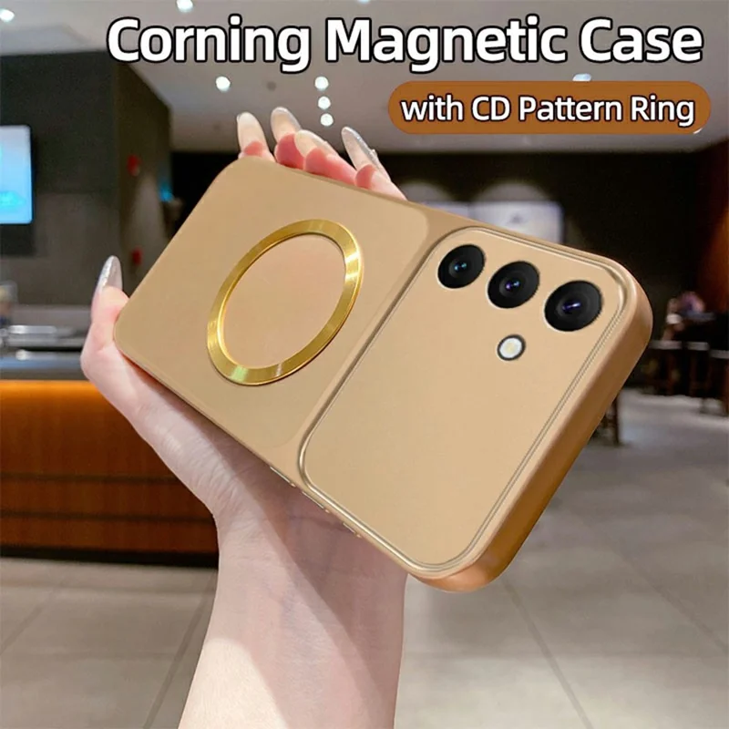For Samsung Galaxy A27 5G Magnetic Case CD Pattern Ring Metallic Painted TPU Phone Back Cover - Gold