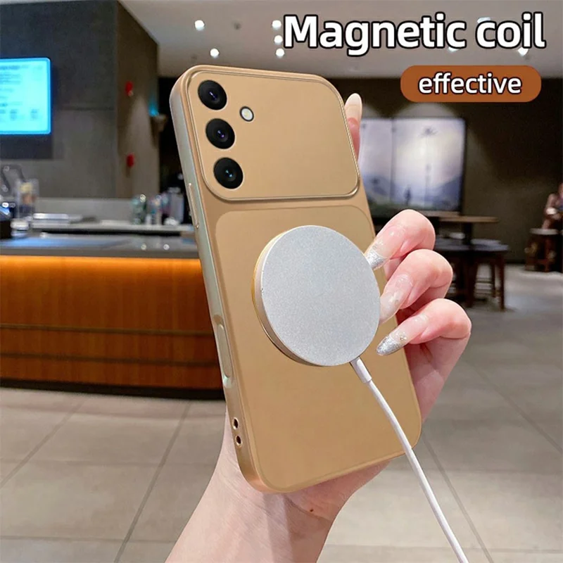 For Samsung Galaxy A27 5G Magnetic Case CD Pattern Ring Metallic Painted TPU Phone Back Cover - Gold