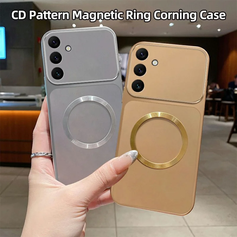For Samsung Galaxy A27 5G Magnetic Case CD Pattern Ring Metallic Painted TPU Phone Back Cover - Gold
