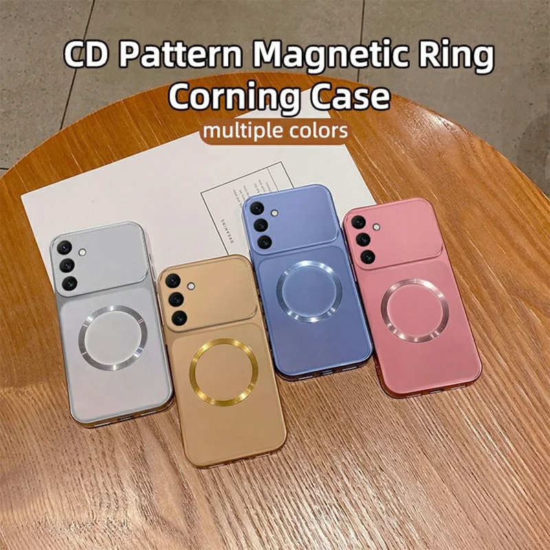 For Samsung Galaxy A27 5G Magnetic Case CD Pattern Ring Metallic Painted TPU Phone Back Cover - Gold