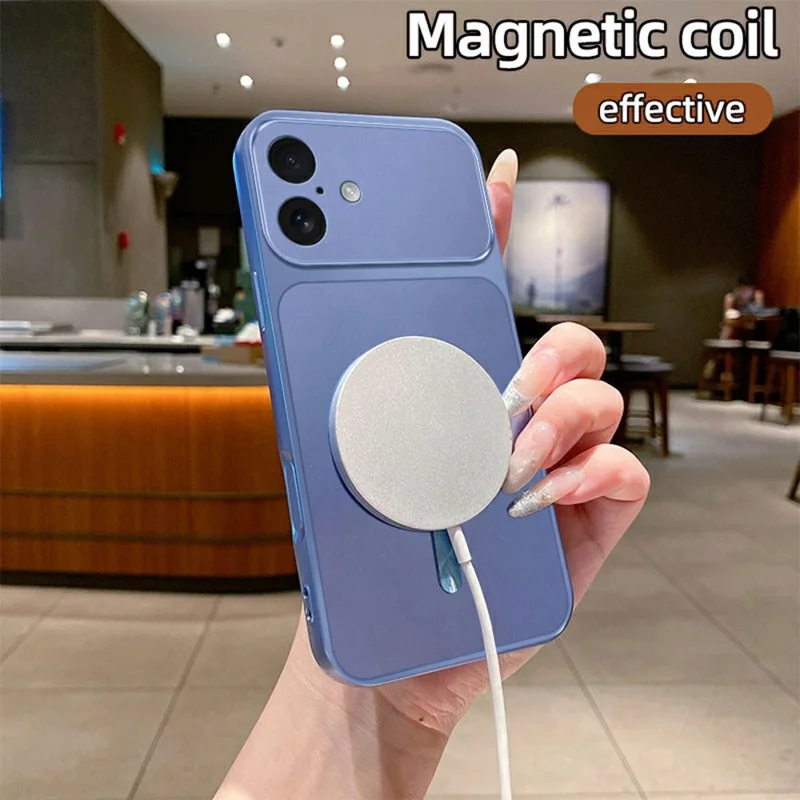 For iPhone 17 Magnetic Case C-Shaped CD Pattern Ring with Tail Metallic Painted TPU Phone Back Cover - Pink