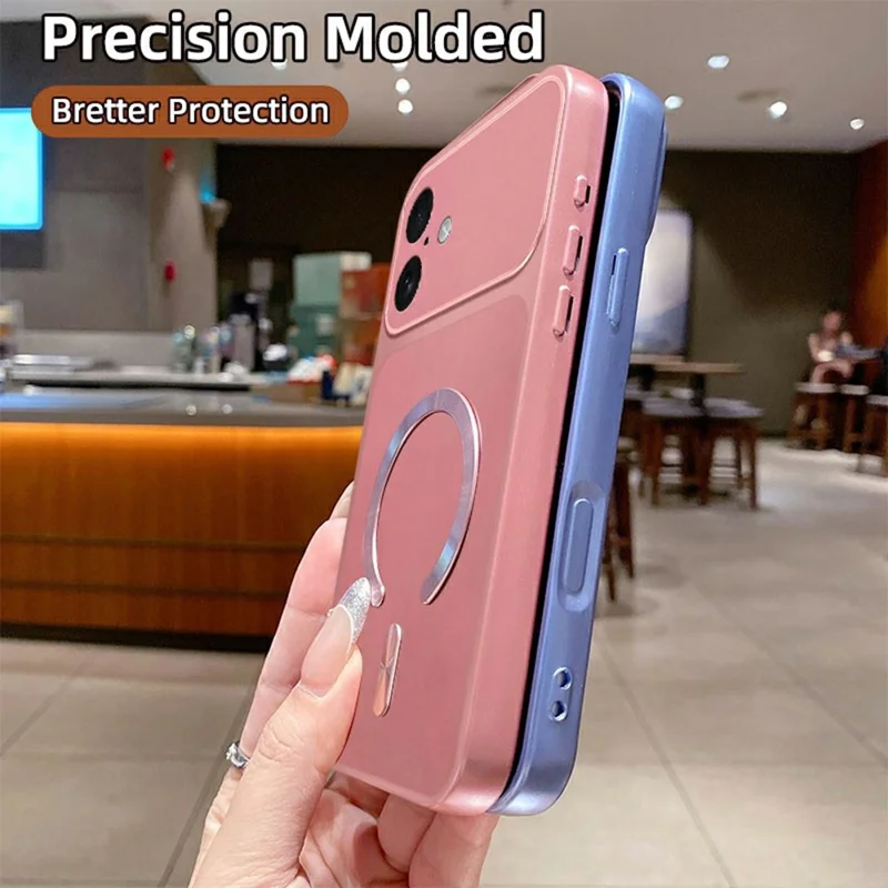 For iPhone 17 Magnetic Case C-Shaped CD Pattern Ring with Tail Metallic Painted TPU Phone Back Cover - Pink
