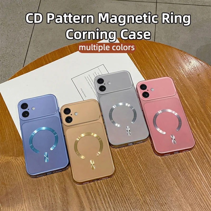 For iPhone 17 Magnetic Case C-Shaped CD Pattern Ring with Tail Metallic Painted TPU Phone Back Cover - Pink