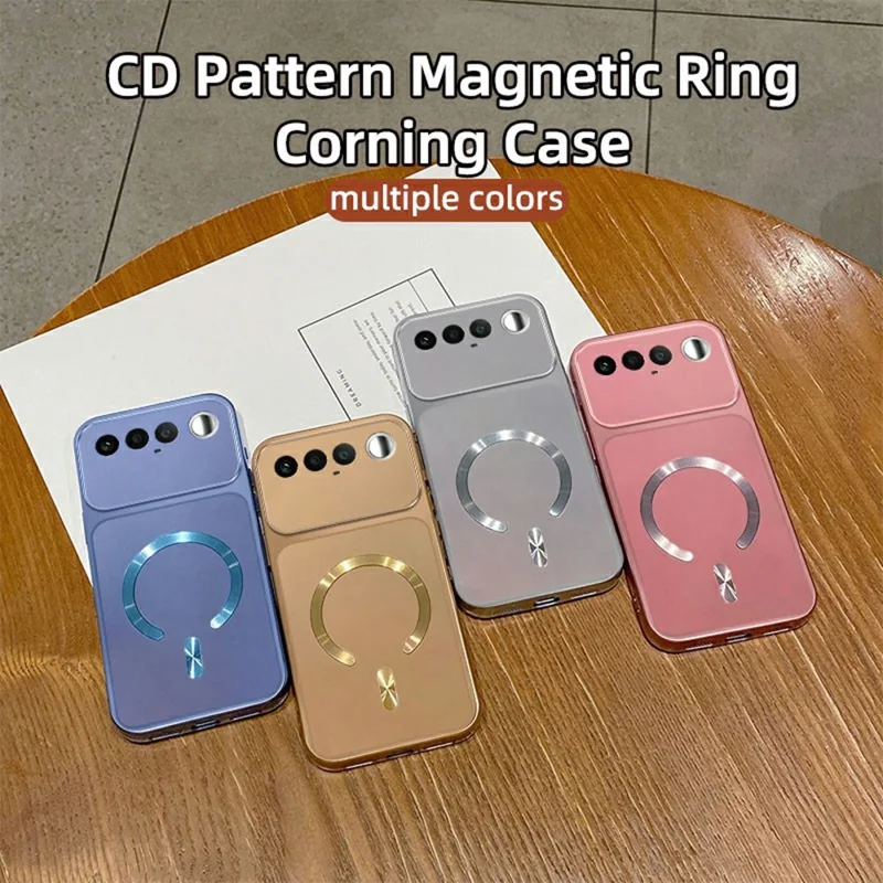 For Realme 16 5G Magnetisk Case C-formet CD-mønster Ring med Halv Metallisk Maling TPU Telefon Bagdæksel - Pink