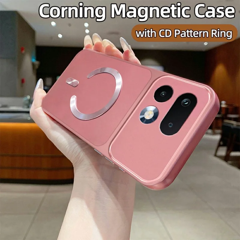 For Realme 16 Pro+ 5G Magnetic Case C-Shaped CD Pattern Ring with Tail Metallic Painted TPU Phone Back Cover - Pink