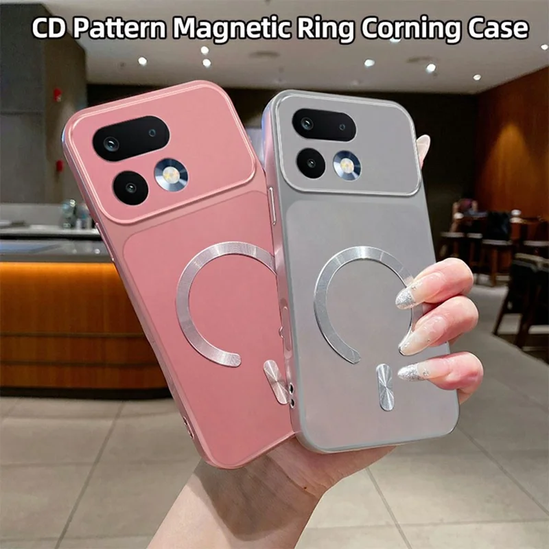 For Realme 16 Pro+ 5G Magnetic Case C-Shaped CD Pattern Ring with Tail Metallic Painted TPU Phone Back Cover - Pink