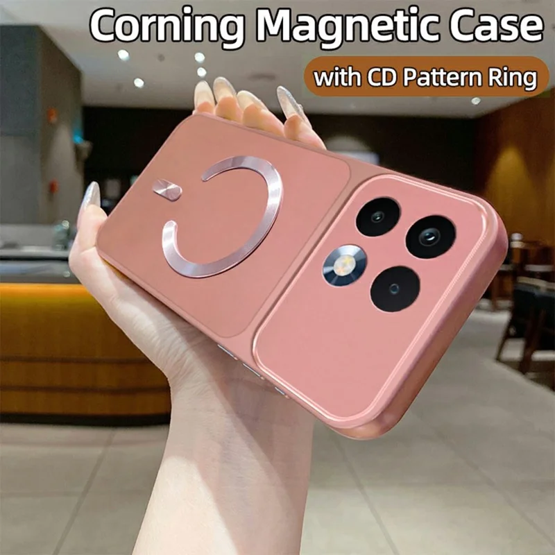For Realme 16T 5G Magnetic Case C-Shaped CD Pattern Ring with Tail Metallic Painted TPU Phone Back Cover - Pink