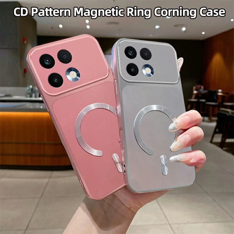 For Realme 16T 5G Magnetic Case C-Shaped CD Pattern Ring with Tail Metallic Painted TPU Phone Back Cover - Pink
