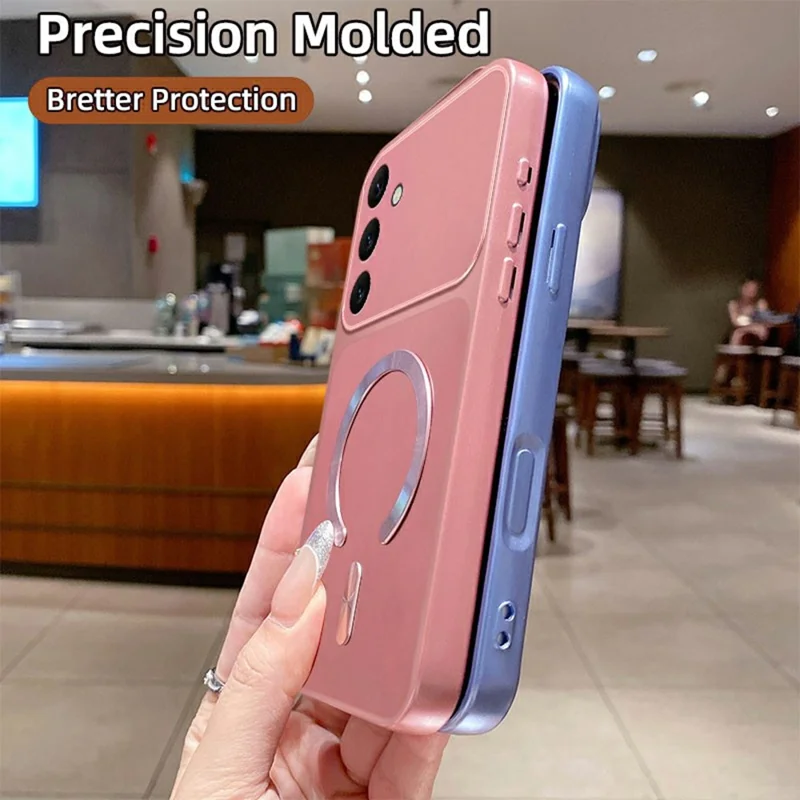 For Samsung Galaxy A27 5G Magnetisk Case C-formet CD-mønster Ring med Bagdelen i Metallic Maling i TPU - Rosa