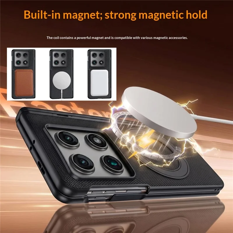 For Motorola Razr Fold 5G Case with HD Screen Protector Magnetic Rotating Kickstand Tech Fabric + PC Phone Cover - Black