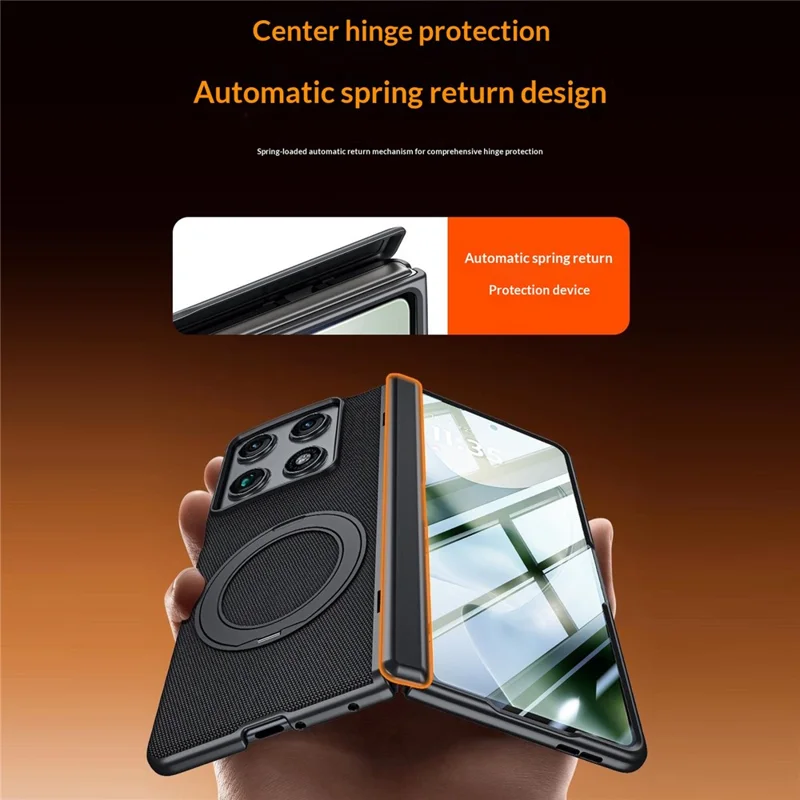 For Motorola Razr Fold 5G Case with HD Screen Protector Magnetic Rotating Kickstand Tech Fabric + PC Phone Cover - Black