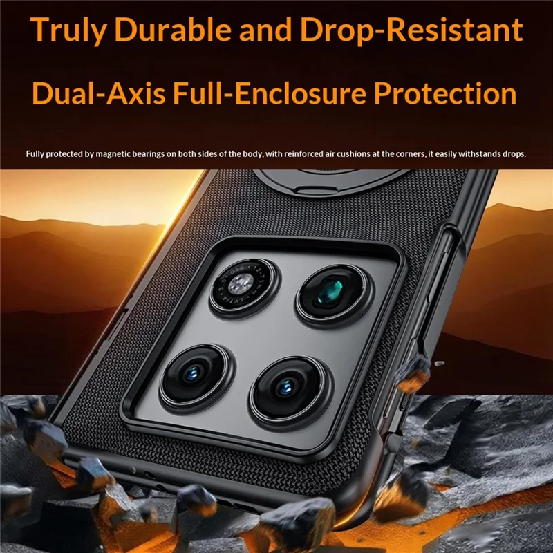 For Motorola Razr Fold 5G Case with HD Screen Protector Magnetic Rotating Kickstand Tech Fabric + PC Phone Cover - Black