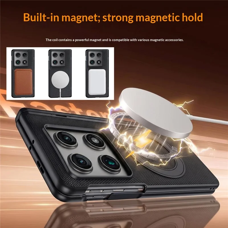 For Motorola Razr Fold 5G Case with Anti-Spy Screen Protector Magnetic Rotating Kickstand Tech Fabric + PC Phone Cover - Black