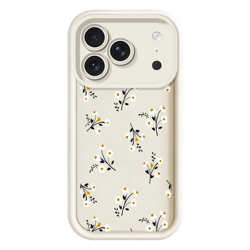 لـ iPhone 18 Pro Max / 17 Pro Max غطاء خلفي من مادة TPU بنمط زهري ومادة مطاطية - أبيض