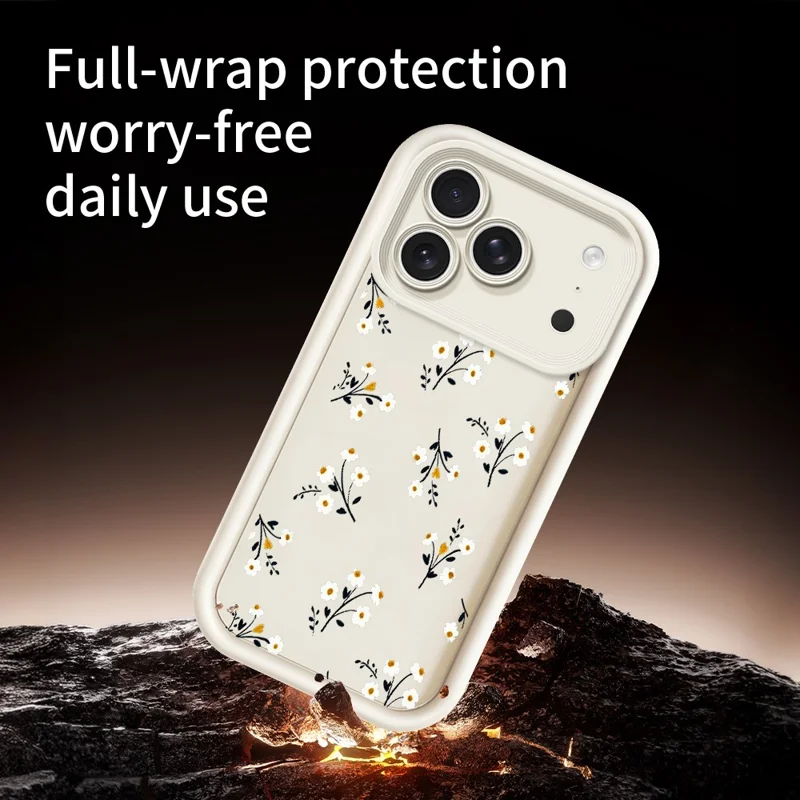 لـ iPhone 18 Pro Max / 17 Pro Max غطاء خلفي من مادة TPU بنمط زهري ومادة مطاطية - أبيض