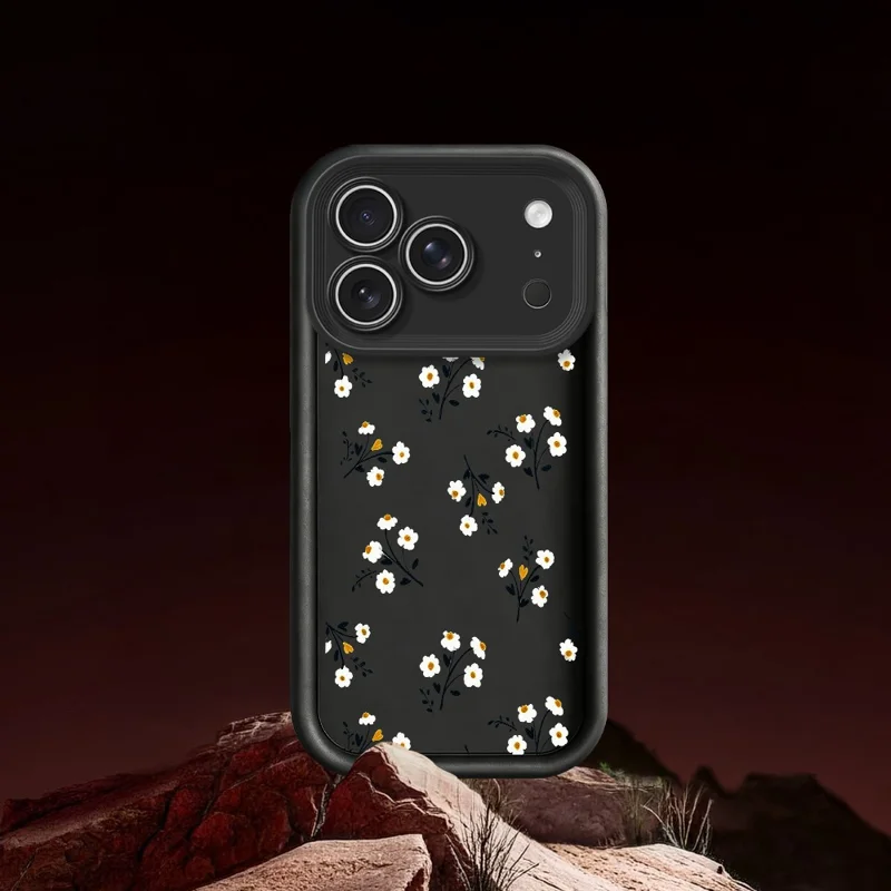لـ iPhone 18 Pro Max / 17 Pro Max غطاء خلفي من مادة TPU بنمط زهري ومادة مطاطية - أبيض