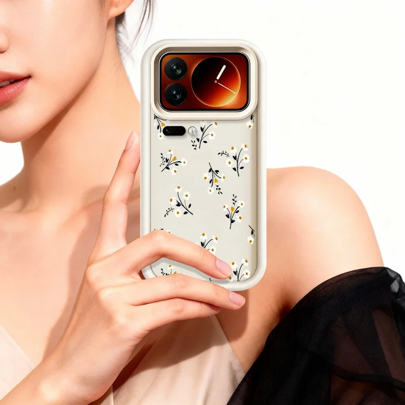 For Xiaomi 17 Pro TPU Case Floral Pattern Rubberized Phone Back Cover - White