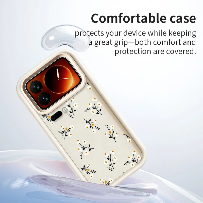 For Xiaomi 17 Pro Max TPU Case Floral Pattern Rubberized Phone Back Cover - White