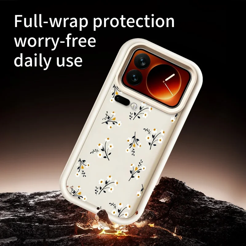 For Xiaomi 17 Pro Max TPU Case Floral Pattern Rubberized Phone Back Cover - White